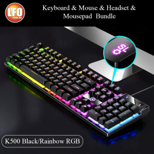 K500 Gaming Keyboard & Mouse RGB Black/Rainbow Bundle Plus FREE Headset & Mousepad